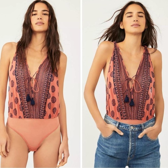 Intimately Free People Boho Wrap Deep Cut Tassel Thong Sleeveless Bodysuit Small - Picture 1 of 9